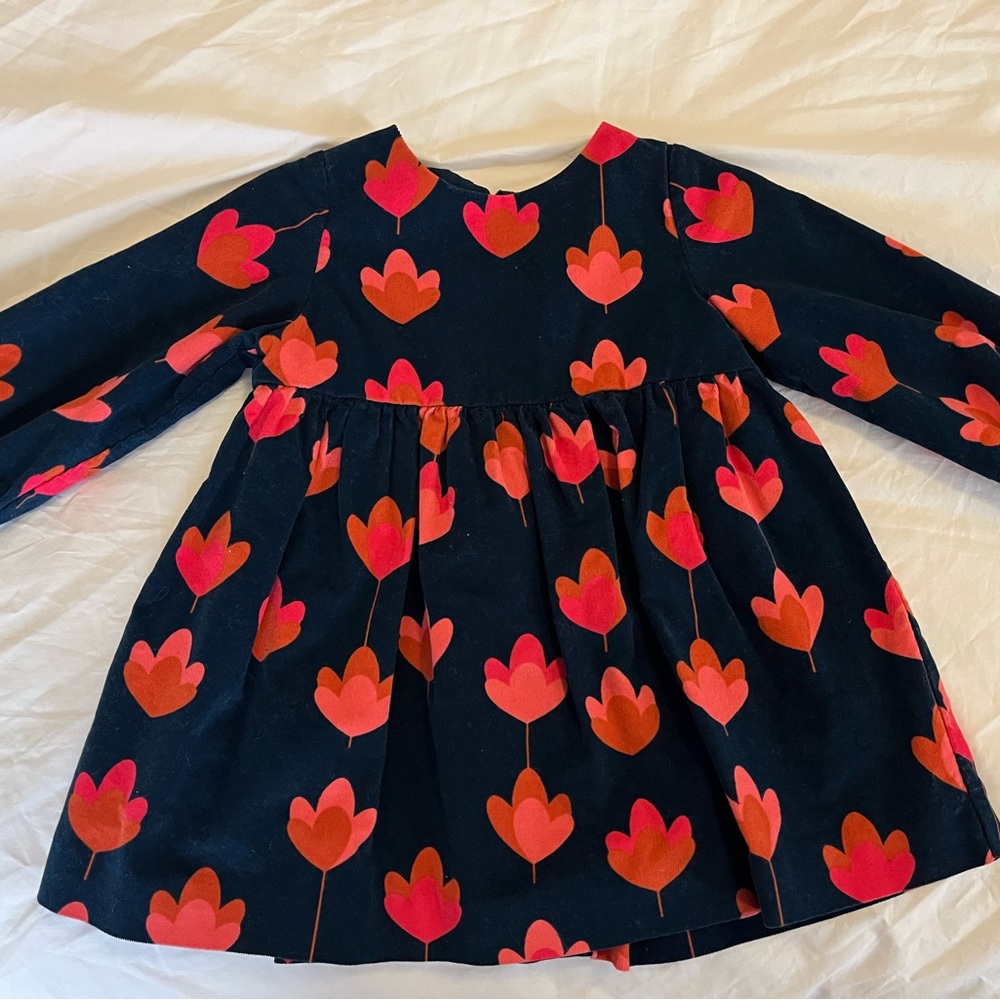 Beautiful navy blue velvet Jacardi dress with red and brown design